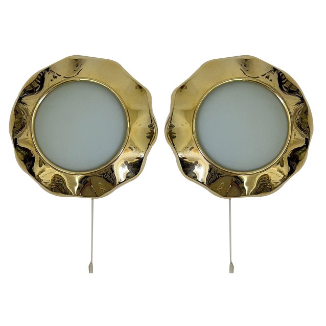 Brass and Glas Sunburst Wall Lamps, 1970s, Set of 2 For Sale