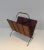 Black Lacquered Metal, Leather and Plaid Fabric Magazine Rack For Sale - Image 9 of 13