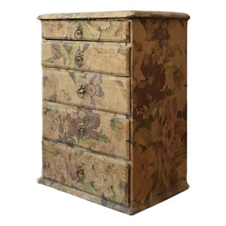 Antique Floral-Printed Fabric Covered Tabletop Haberdashery Cabinet, Circa Early 20th Century For Sale