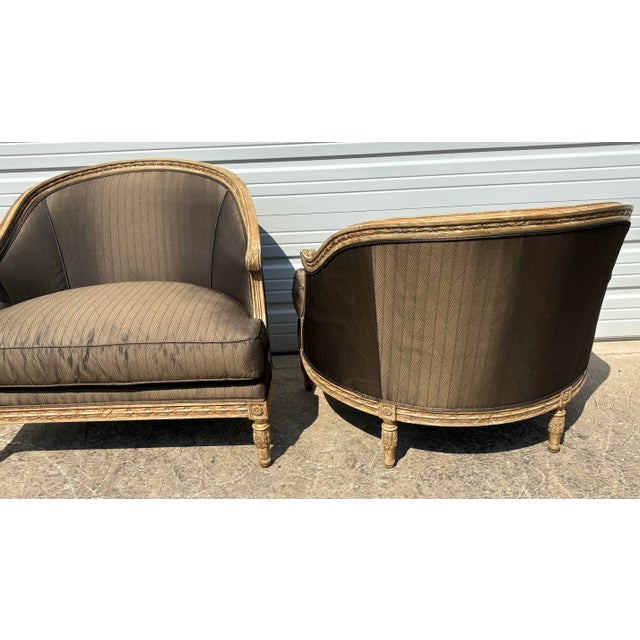 Elegant French Country Style Upholstered Club Chairs/Pair For Sale - Image 4 of 12