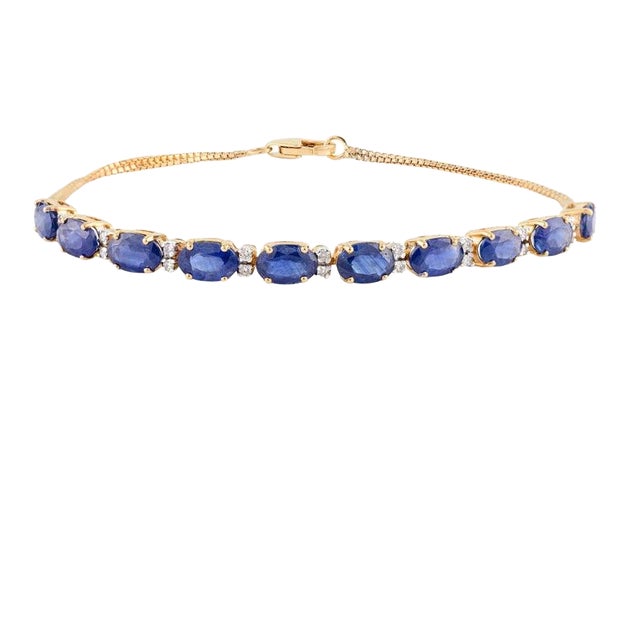 Blue Sapphire Tennis Bracelet With Diamonds for Wedding For Sale