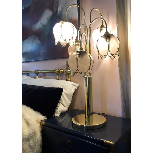 1980s Hollywood Regency Art Deco Brass & Glass Tulip Lamp Chairish