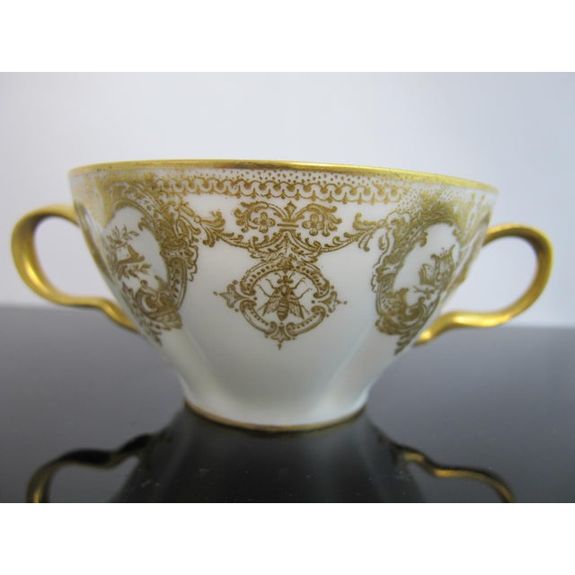 Ceramic Late 19th Century Haviland Limoges Rococo Style Insect Floral Scroll Porcelain Soup Cup & Saucer For Sale - Image 7 of 12