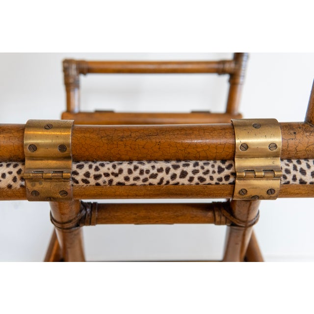 Wood 1970's McGuire Directors "X" Chairs (Pair) in Cheetah Print For Sale - Image 7 of 11