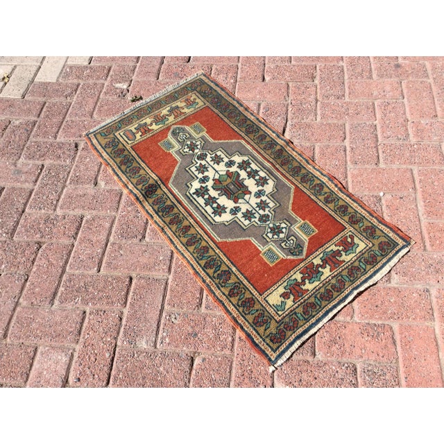 Vintage Hand Knotted Mini Rug - 21" X 39" For Sale In Raleigh - Image 6 of 8