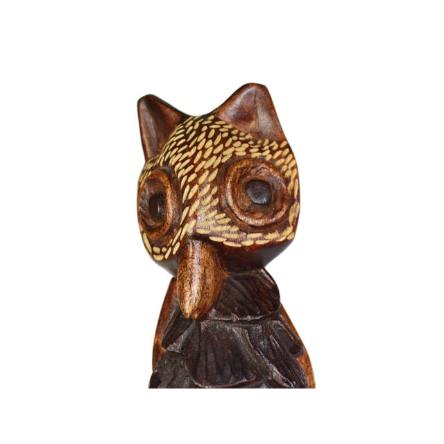 Hand Carved Wooden Folk Art Owl Bird Model Figurine Sculpture For Sale - Image 6 of 9