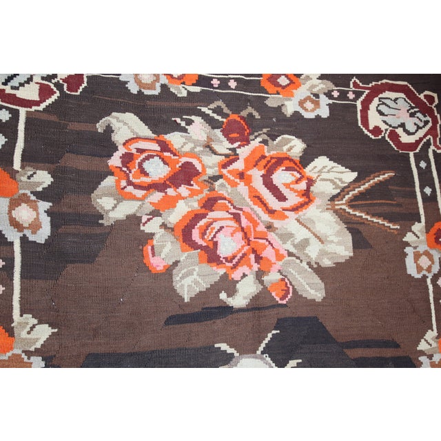 Textile Vintage Turkish Karabağ Kilim With Rose Bouquets – Handwoven Floral Flatweave Kilim Rug -6' X 11' 9'' For Sale - Image 7 of 13
