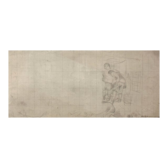 Stanley Spencer - Two Figures on Grid Paper, Estate Stamped (C. 1939, Pencil on Paper) For Sale
