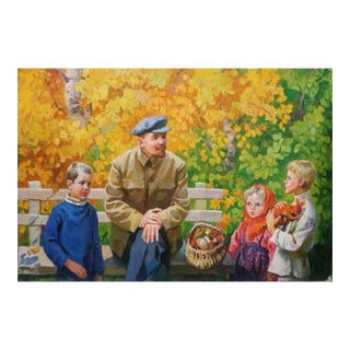 1970s Lenin Portrait Oil Painting, Original Art For Sale