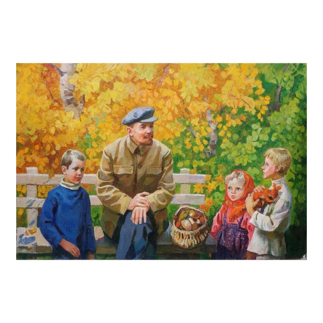 1970s Lenin Portrait Oil Painting, Original Art For Sale