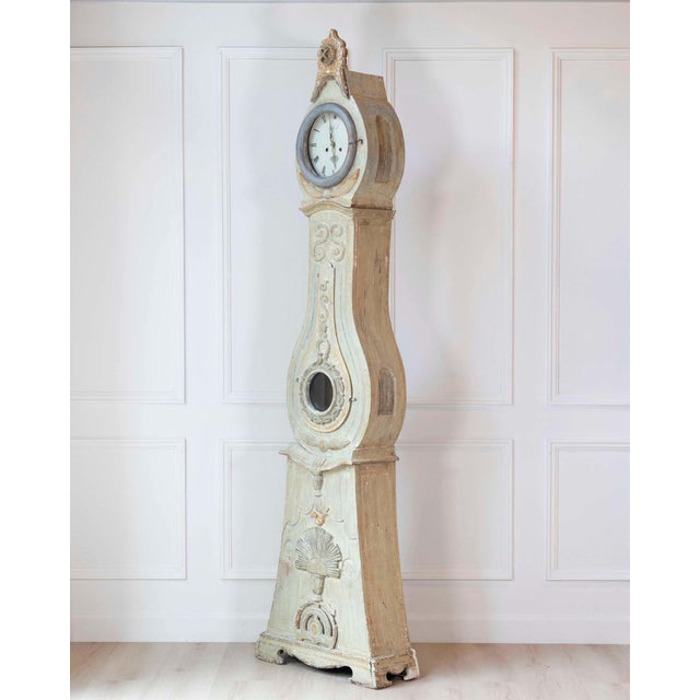 Antique Gustavian Longcase Clock, Hand-Carved Pine, Sweden, 1820 For Sale - Image 14 of 17