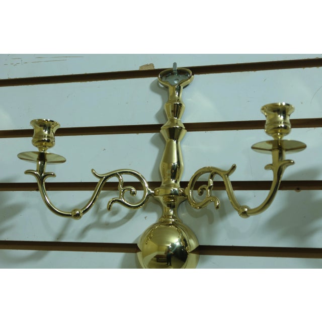 Traditional Pair Brass Colonial Style Double Arm Candelabras For Sale - Image 3 of 6