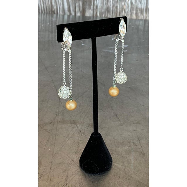 Metal Vintage Pearl Drop Clip on Earrings For Sale - Image 7 of 12