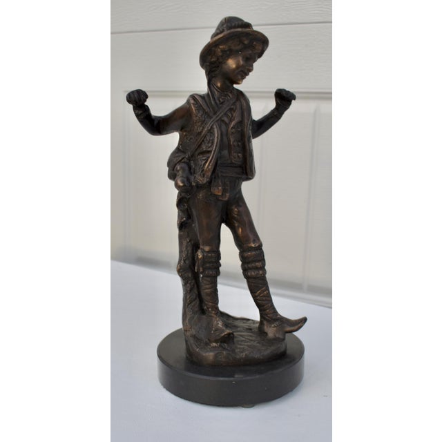 Vintage Solid Bronze Boy Sculpture Statue Marble Base 12” H For Sale - Image 12 of 13