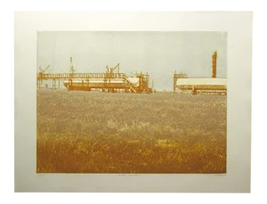 1980s "Double Harvest 2" Oil Field Landscape Etching by Ted Thomas