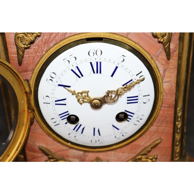 1920s 1920's Antique French Marble Bronze Mantel Clock For Sale - Image 5 of 15