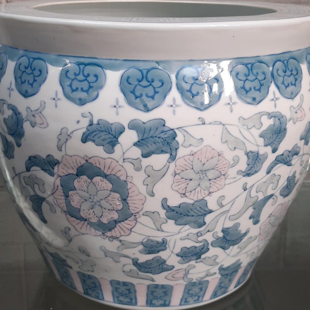 Chinese White and Blue Ceramic Vase with Pink Peonies, 1950s For Sale - Image 6 of 10