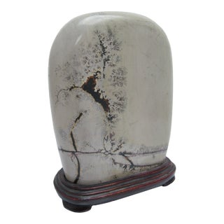 Chinese Natural Painting Dream Stone Meditational Scholars Siltstone Wood Stand For Sale