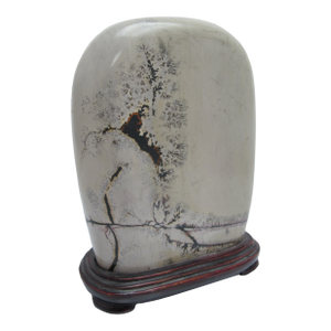 Chinese Natural Painting Dream Stone Meditational Scholars Siltstone Wood Stand