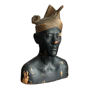 Antique and Rare Indonesian Klungkung Warrior Bust – Balinese Carved Wood Statuette Figurine