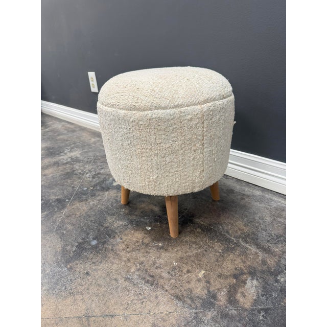 Vintage Handwoven Hemp Pouf Beige & Teal 1960s For Sale - Image 4 of 6