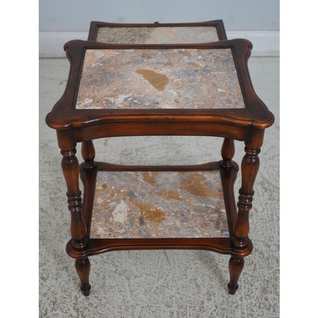 Wood Theodore Alexander 2 Tier Mahogany Marble Top Stand For Sale - Image 7 of 12