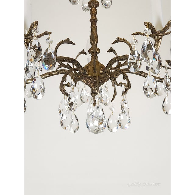 Antique 5 Light 5 Arm Overflowing Opulent Brass Cut Lead Crystal Chandelier For Sale - Image 11 of 12