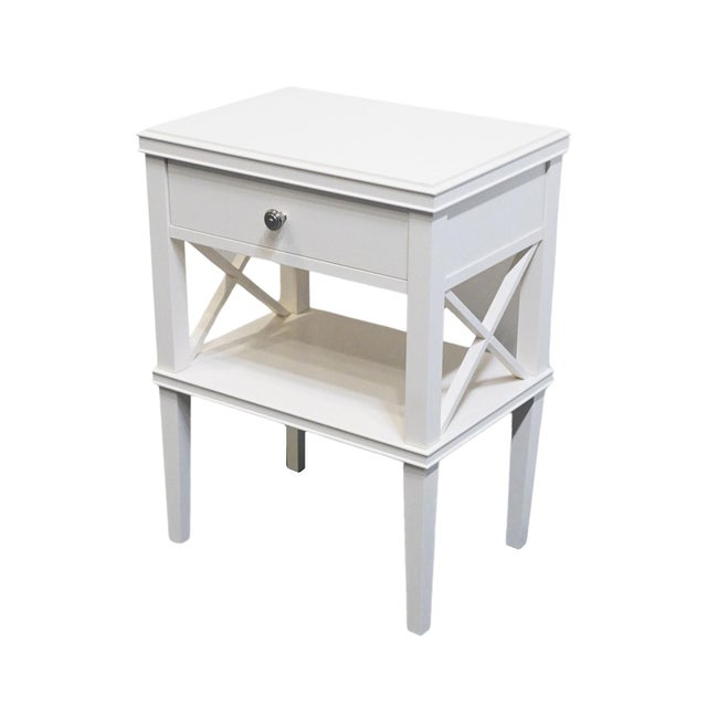 Contemporary Pottery Barn Clara Lattice Collection Contemporary Modern 21" Nightstand in Sky White Finish For Sale - Image 3 of 13