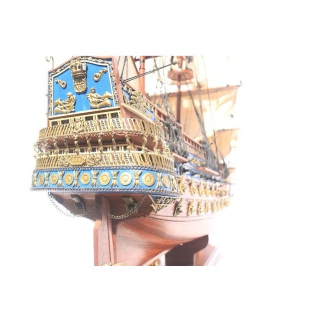 Exquisite Handcrafted Wooden Ship Model – Luxury Nautical Home Decor Statement Piece for Modern Interiors For Sale - Image 6 of 13