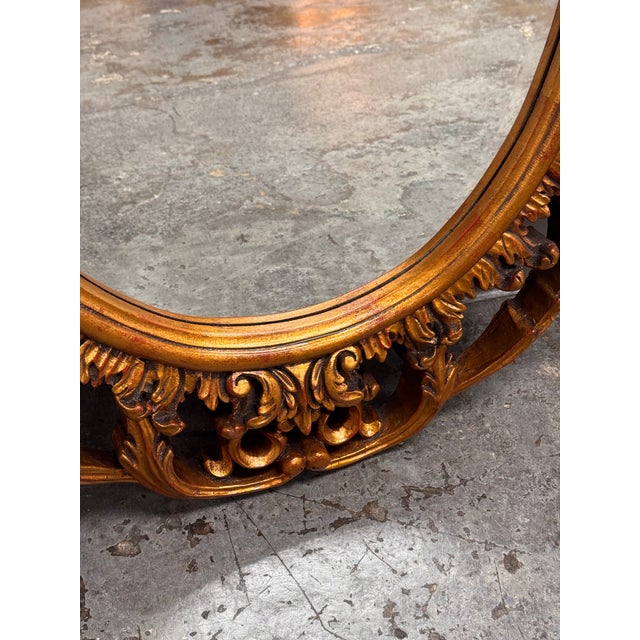 Mexican Rococo Revival Oval Gold Finish Wall Mirror, Late 20th Century For Sale - Image 9 of 12