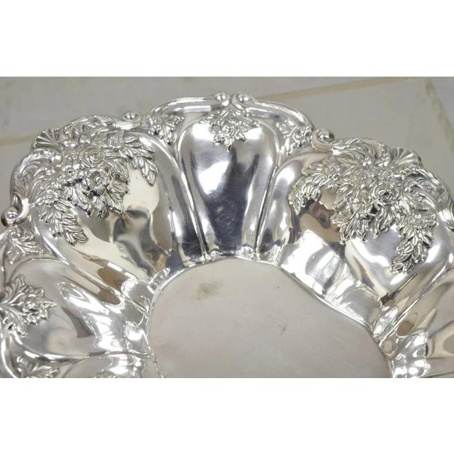 Early 20th Century Victorian Silver Plated Floral Repousse Trinket Dish Serving Fruit Bowl Platter For Sale - Image 10 of 11