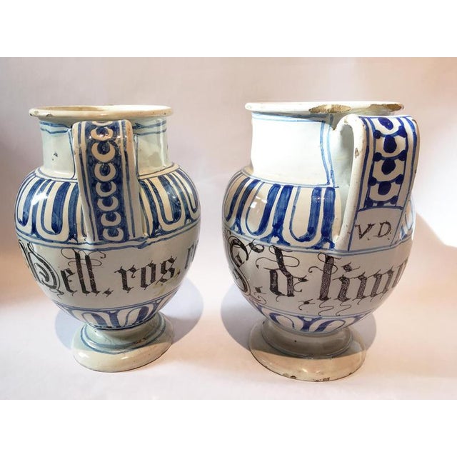 White and Blue Ceramic Pharmacy Carafes, Italy, Mid-18th Century, Set of 2 For Sale - Image 12 of 18