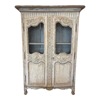 Antique French Provincial Painted Armoire With Wire Doors For Sale