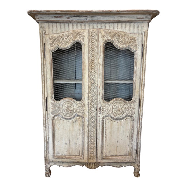 Antique French Provincial Painted Armoire With Wire Doors For Sale