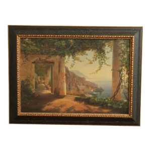Italian Amalfi Coast Framed Painting after Carl Frederc Aagaard