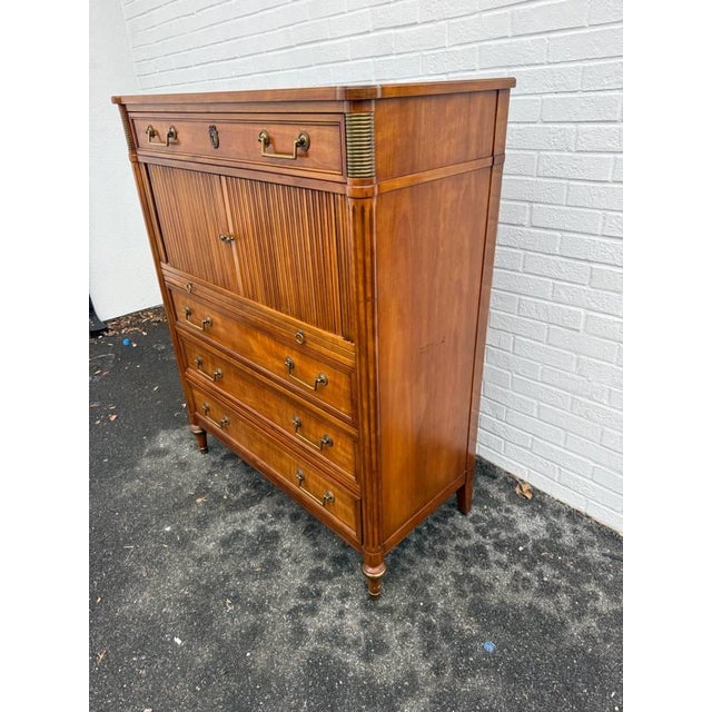 French Provincial Late 20th Century Kindel Louis XVI French Regency Style Belvedere Dresser With Tambour For Sale - Image 3 of 18