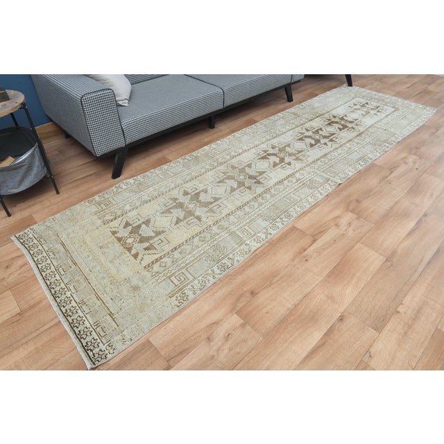 Islamic 1970s Vintage Handmade Wool Cotton Beige Runner Rug For Sale - Image 3 of 11