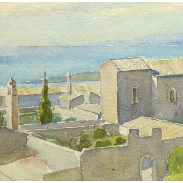 Exceptional watercolor painting of a sunlit scene of the inviting Tuscany coast, circa 1930. Unsigned. Original one-of-a-...