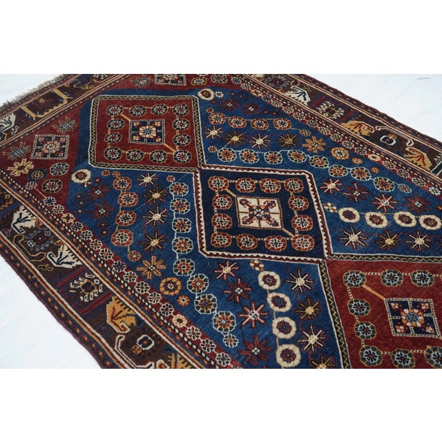 Blue Antique Qashqai Rug 4'1'' x 6'10'' For Sale - Image 8 of 10