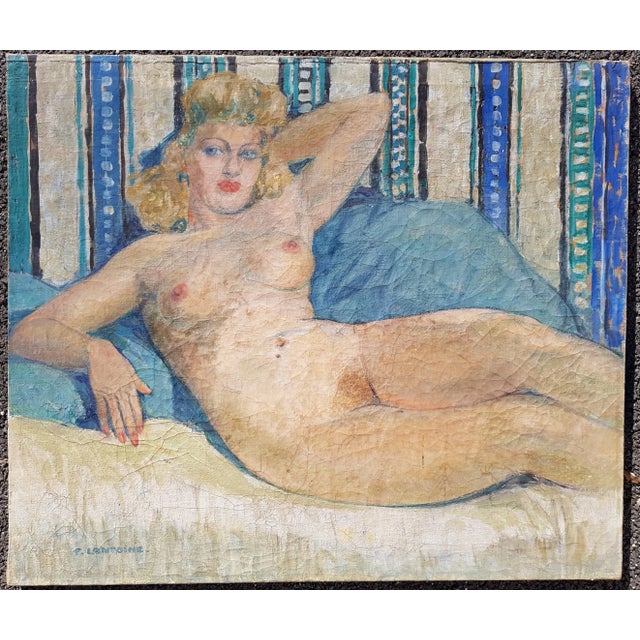 Paint Lantoine Fernand - Reclining Nude Woman - Oil Painting - 1900's For Sale - Image 7 of 12