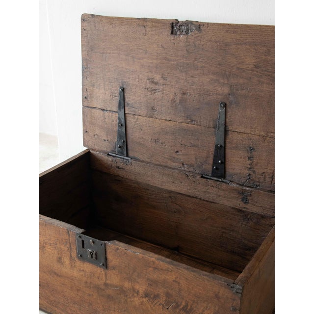 Rustic Antique French Trunk in Oak, 1800s For Sale - Image 3 of 5