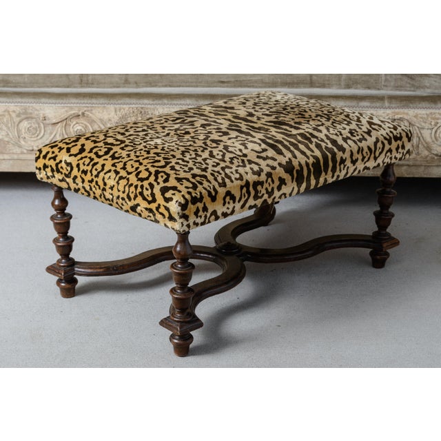 Late 19th Century French Louis XIII Style Turned Wood Ottoman, Animal Print Velvet For Sale - Image 5 of 16