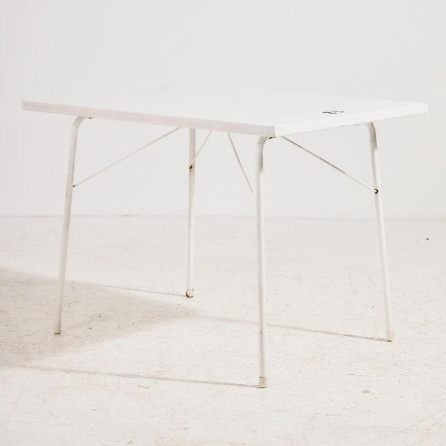 Austrian folding garden table by Karasek on tubular metal frame from the 1980s. with some surface scratches, stains, rust...