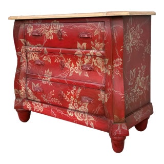 Paint Decorated Three Drawer Bombe Chest For Sale
