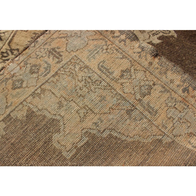 Chocolate Background Vintage Turkish Oushak Rug With Floral Medallion in Cream For Sale In Atlanta - Image 6 of 6
