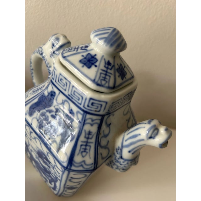 Late 20th Century Vintage Porcelain Blue and White Chinese Dragon Tea Set- 6 Pieces For Sale - Image 5 of 11