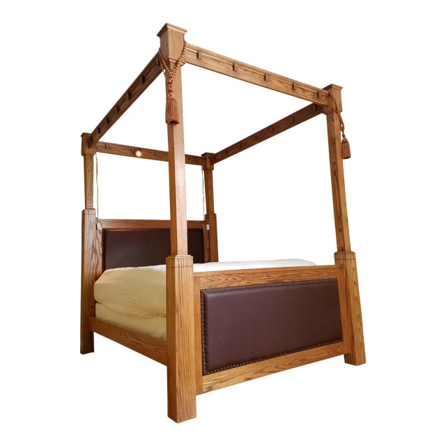 Mission Style Queen Size 8 Foot Four Poster Bed Frame Cross Cut Oak