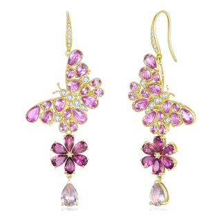 Nina Zhou Butterfly Blossoms 9.58ctw Pink Sapphire, Tourmaline, Morganite & Diamond Convertible Drop Earrings For Sale