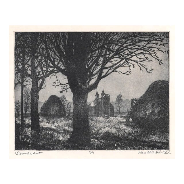 1940 Harold Hahn December Mist Aquatint For Sale