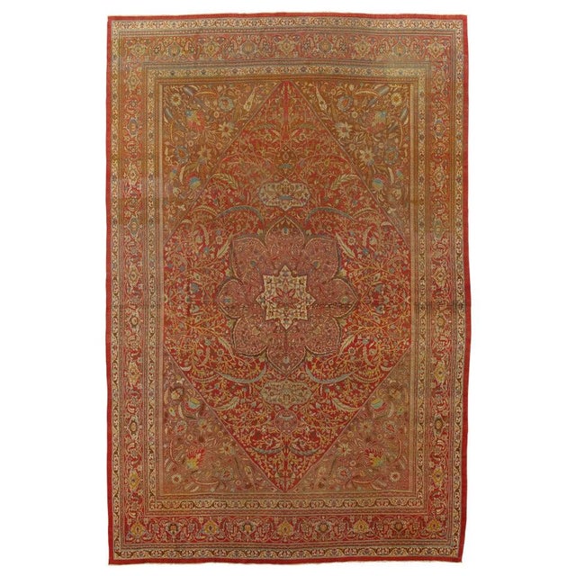 Antique Tabriz Carpet, Handmade Persian Rug in Floral Gold, Red and Beige For Sale - Image 18 of 18